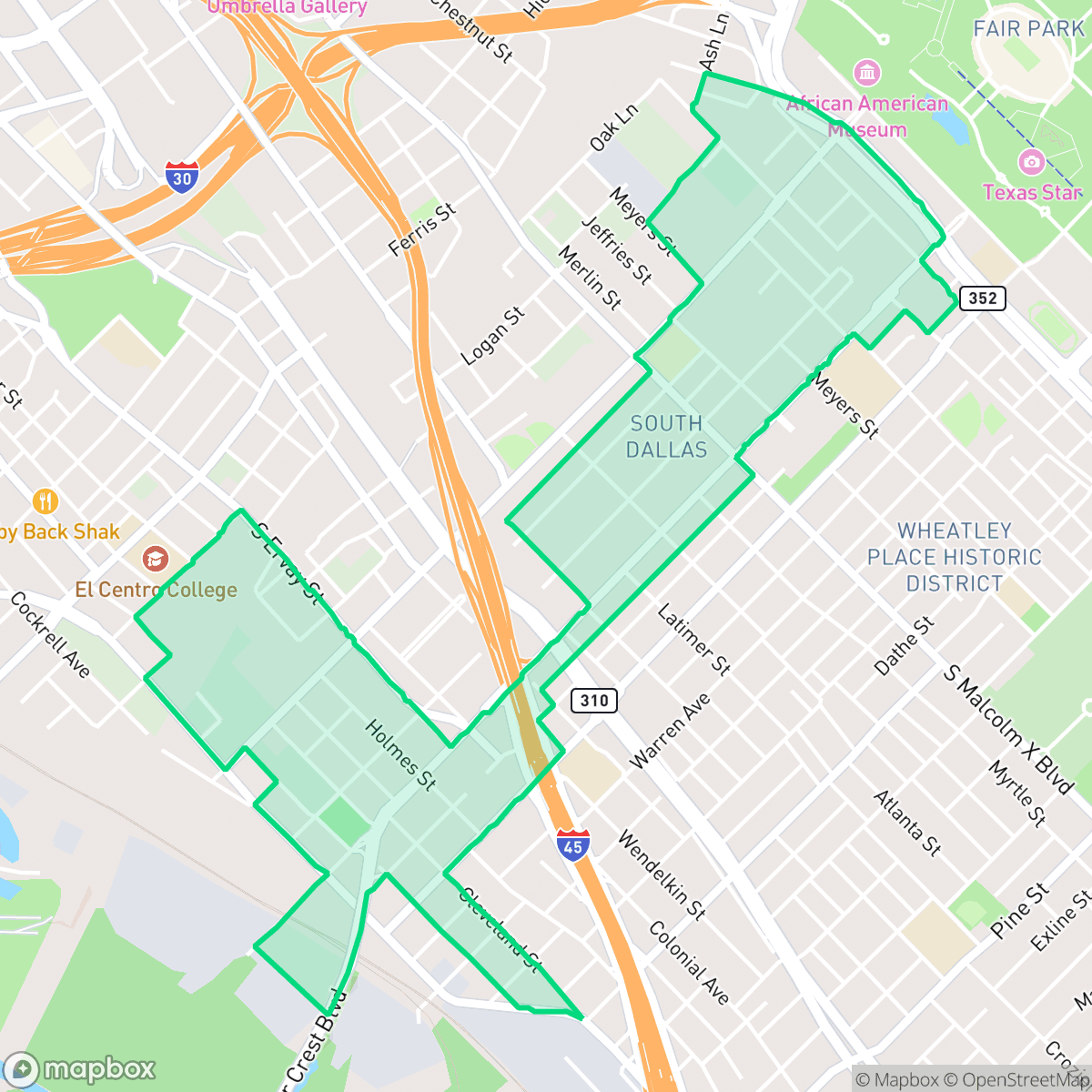 Map showing the location of South Dallas-Fair Park PID, Dallas, TX