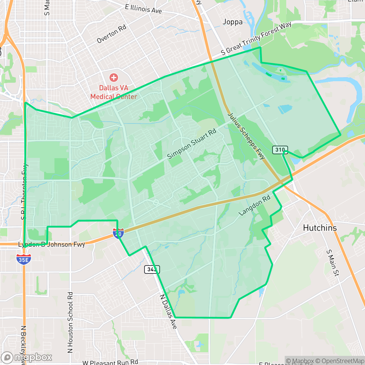 Map showing the location of South Dallas, Dallas, TX