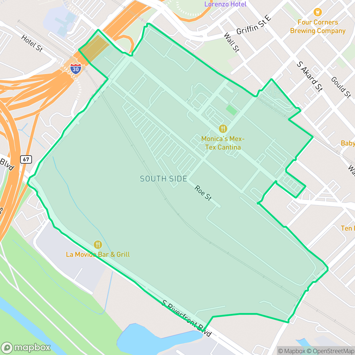 Map showing the location of South Side PID, Dallas, TX
