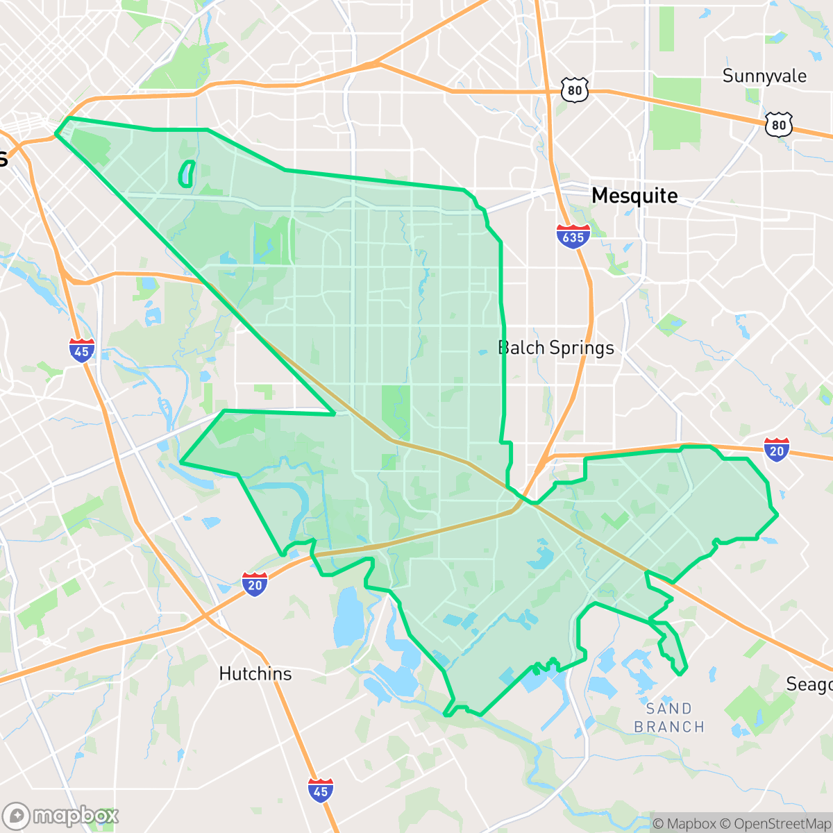 Map showing the location of Southeast Dallas, Dallas, TX