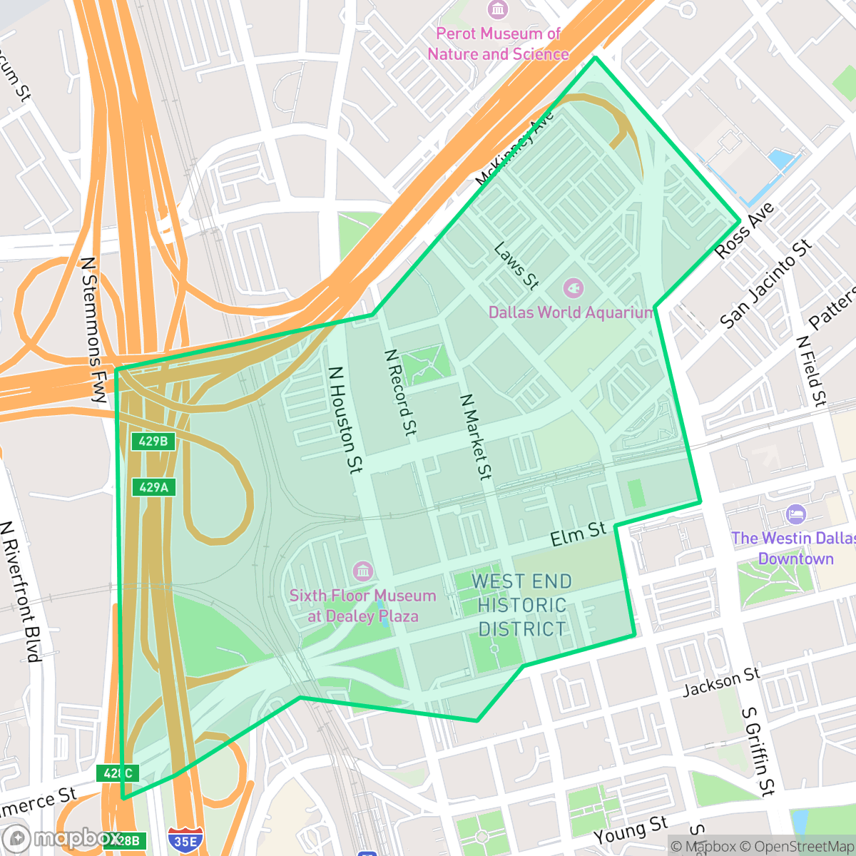 Map showing the location of West End Historic District, Dallas, TX