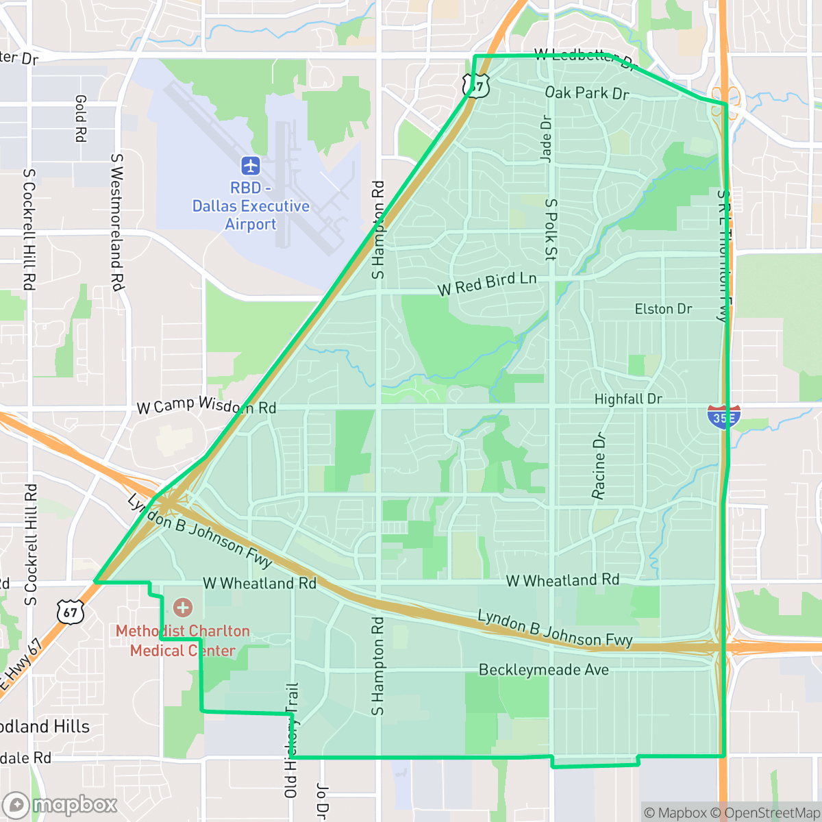 Map showing the location of Wolf Creek, Dallas, TX