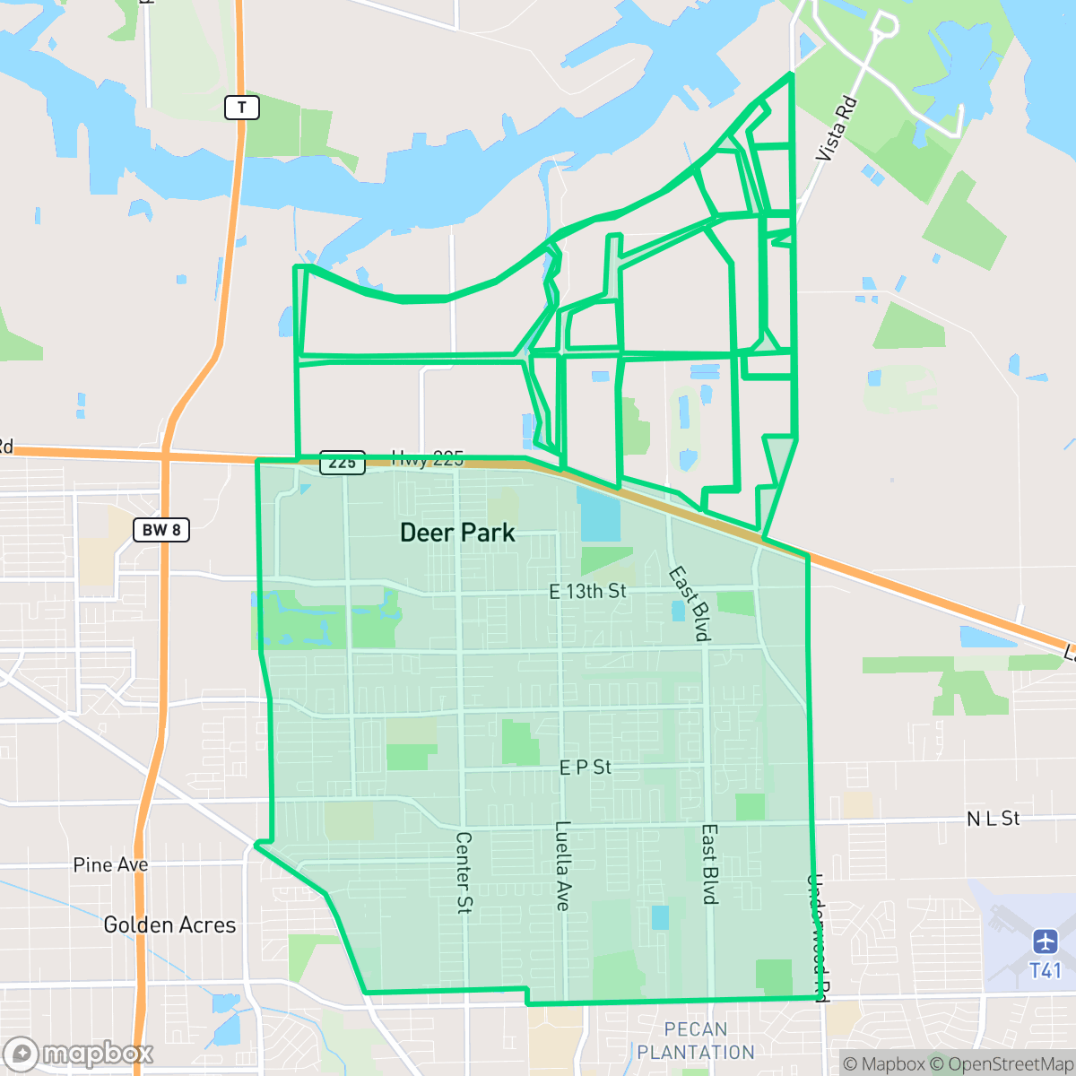 Map showing the location of Deer Park, TX — coverage area