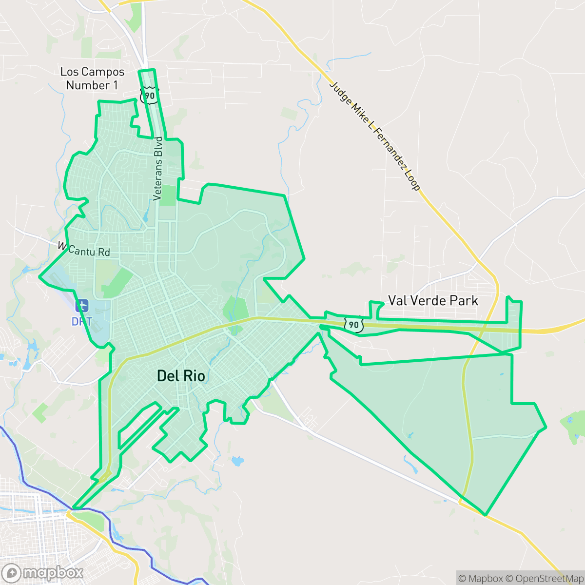 Map showing the location of Del Rio, TX — coverage area