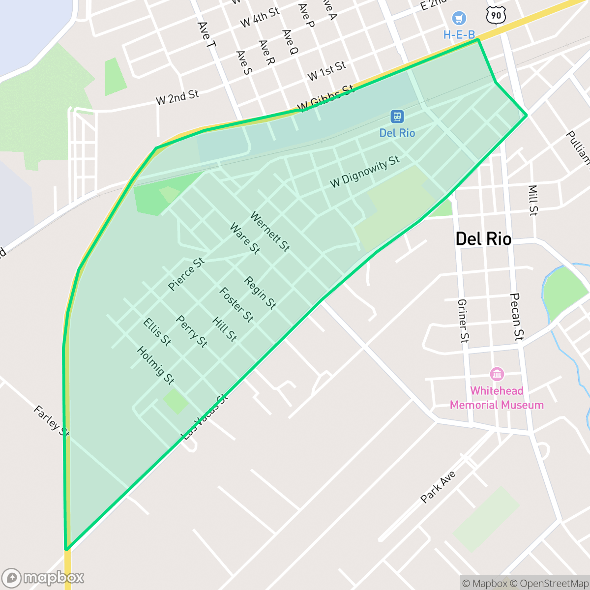 Map showing the location of Barrio Chihuahua, Del Rio, TX