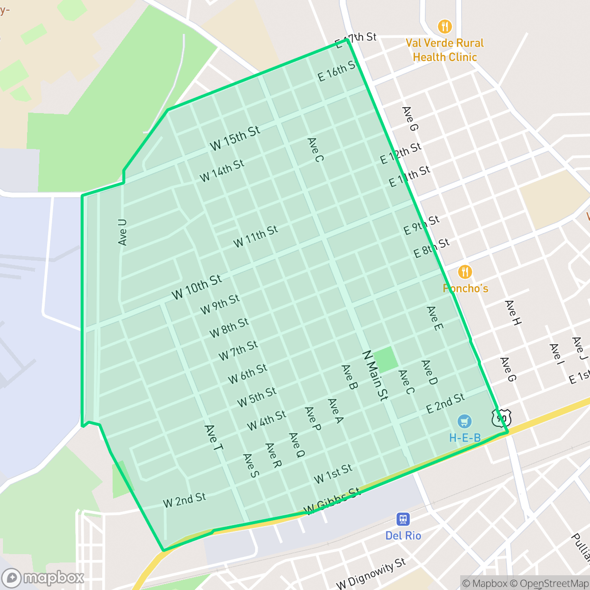 Map showing the location of Westside, Del Rio, TX