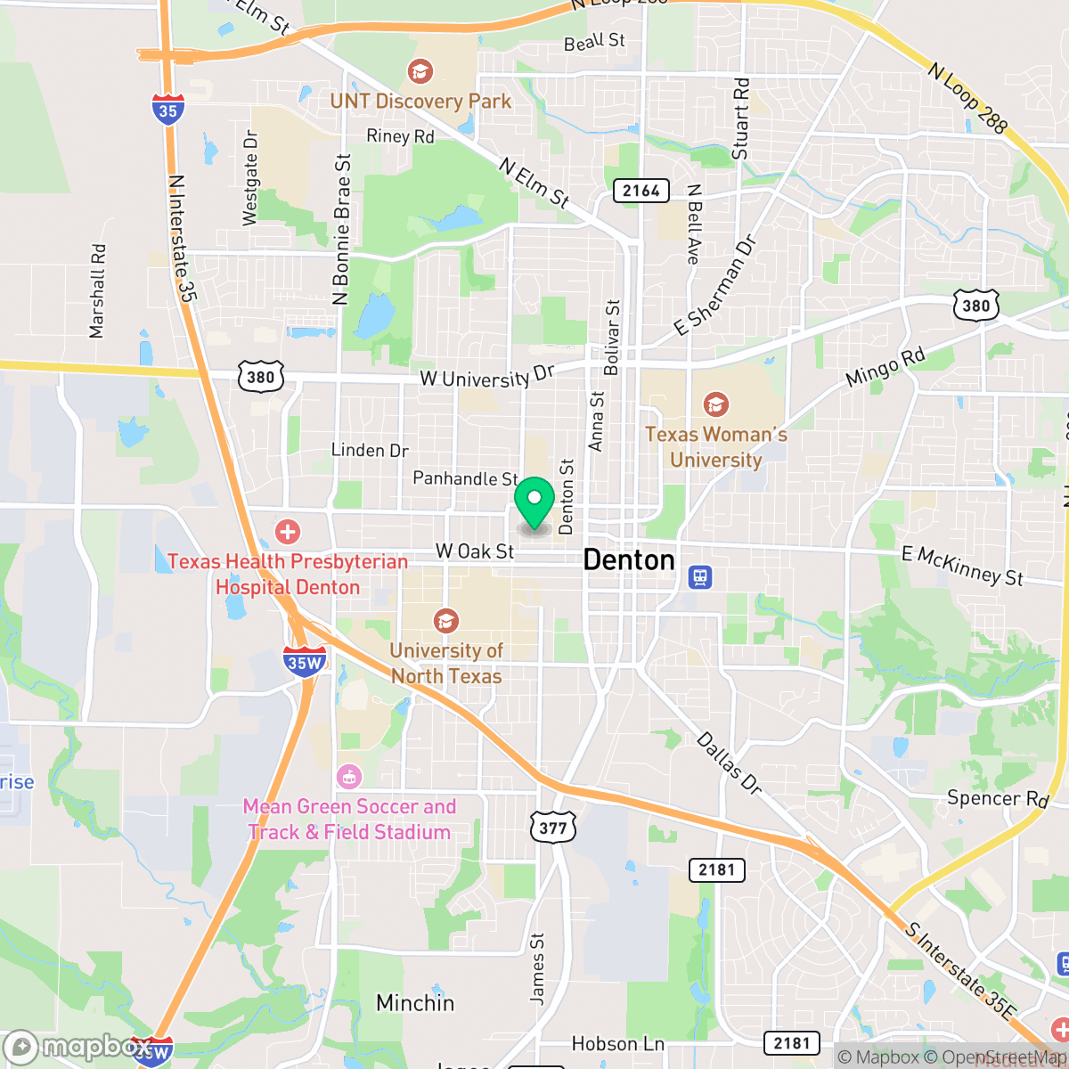 Map showing the location of Denton, TX — coverage area