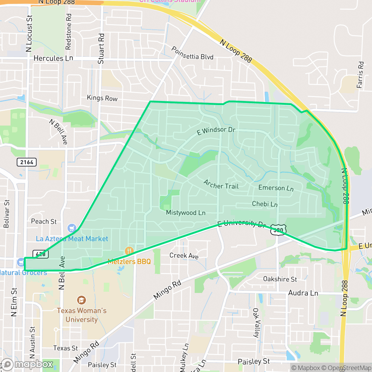 Map showing the location of Idiot's Hill, Denton, TX