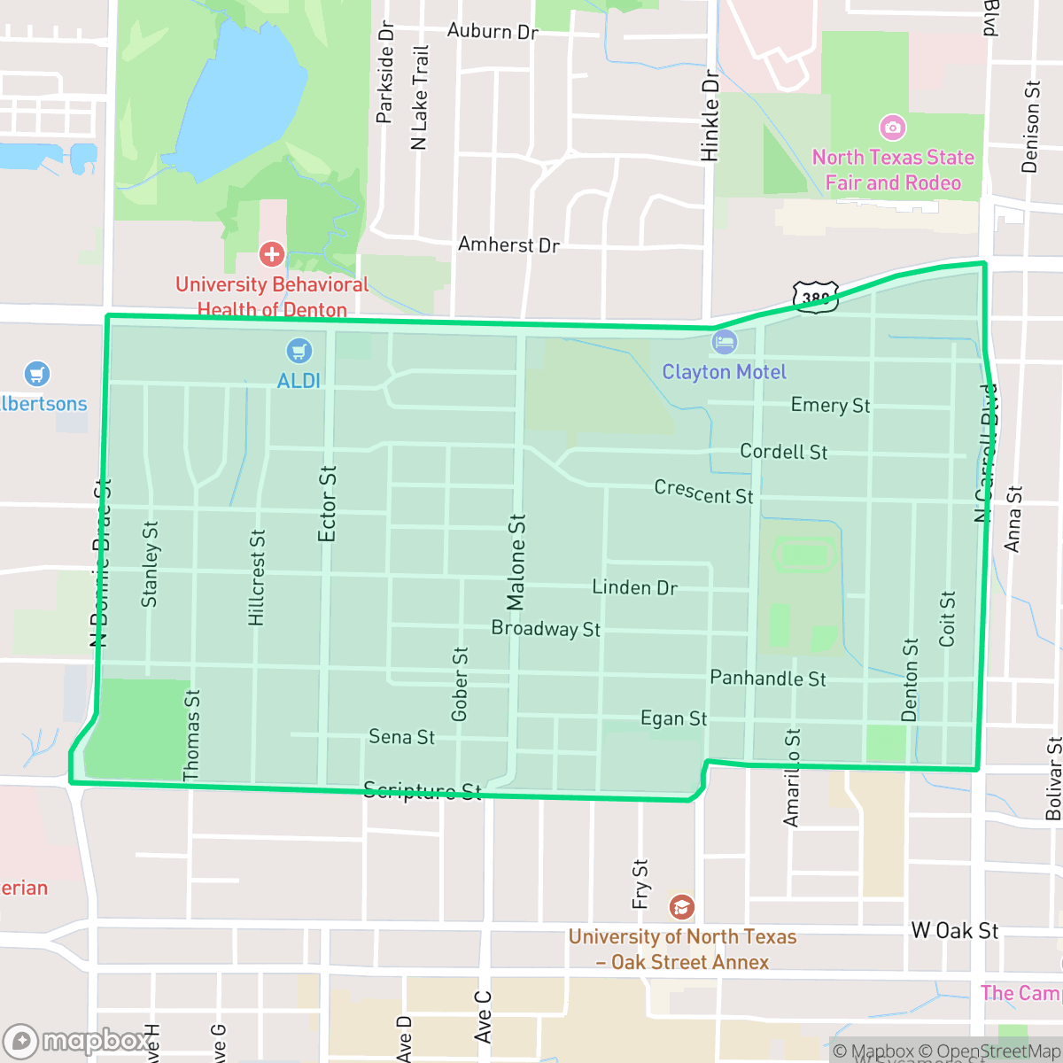 Map showing the location of Pecan, Denton, TX