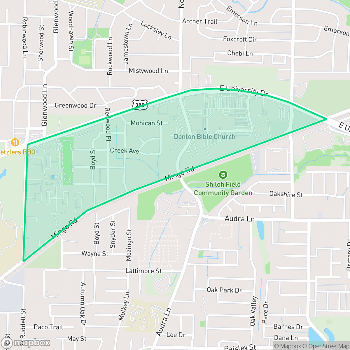 Map showing the location of Sequoia Park, Denton, TX