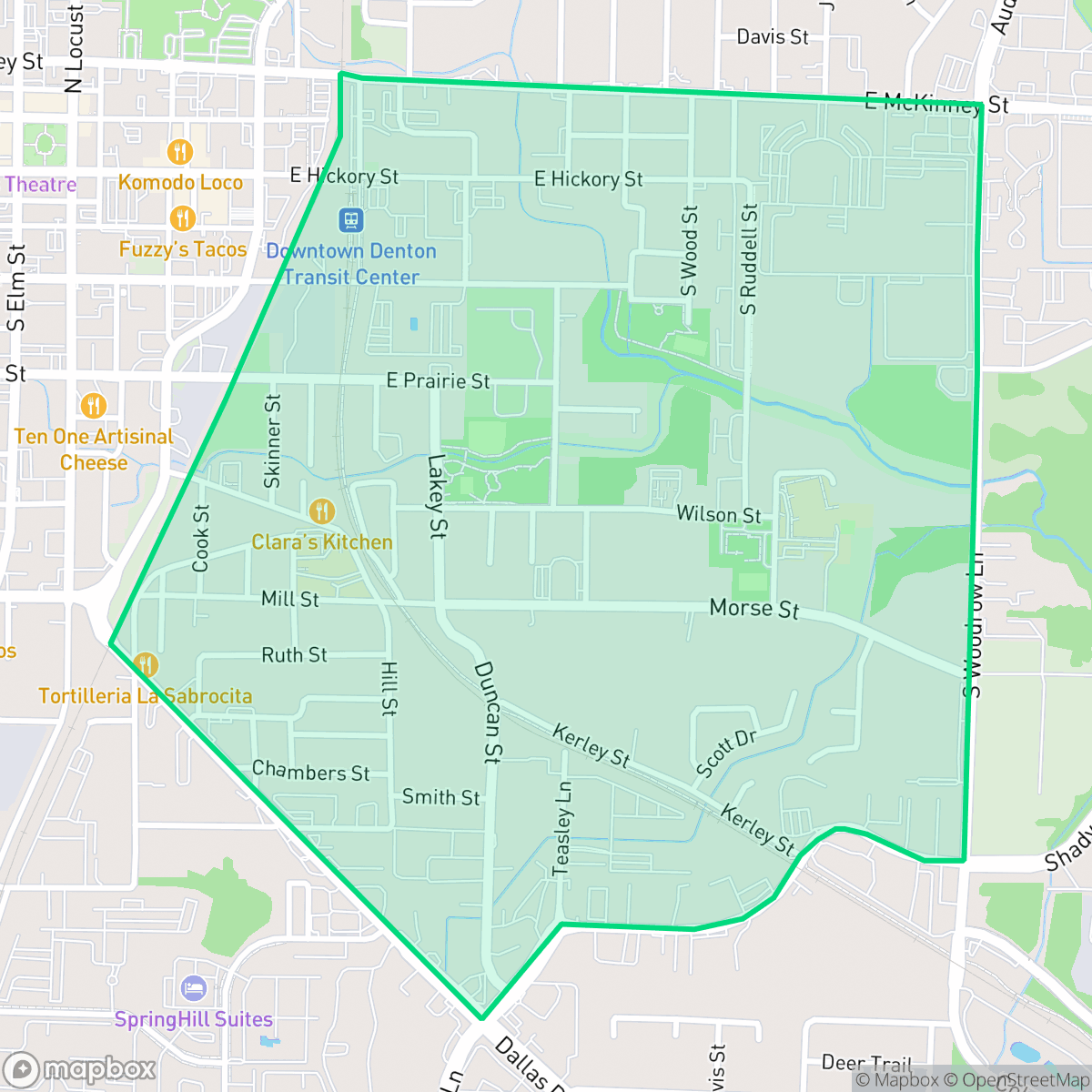 Map showing the location of Southeast Denton, Denton, TX