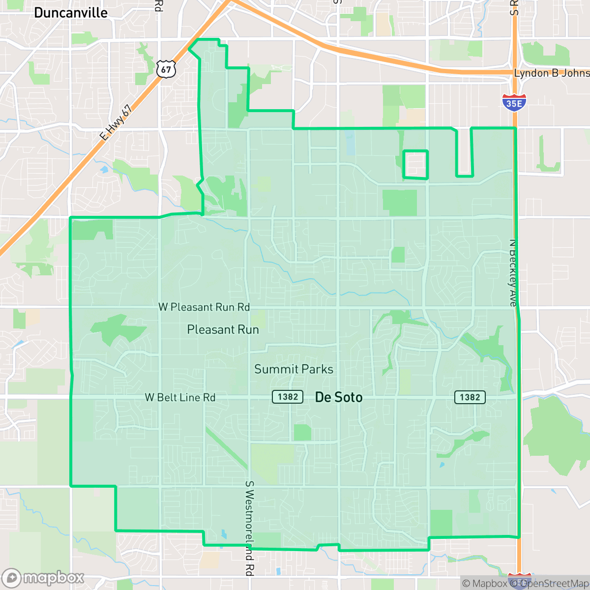 Map showing the location of DeSoto, TX — coverage area