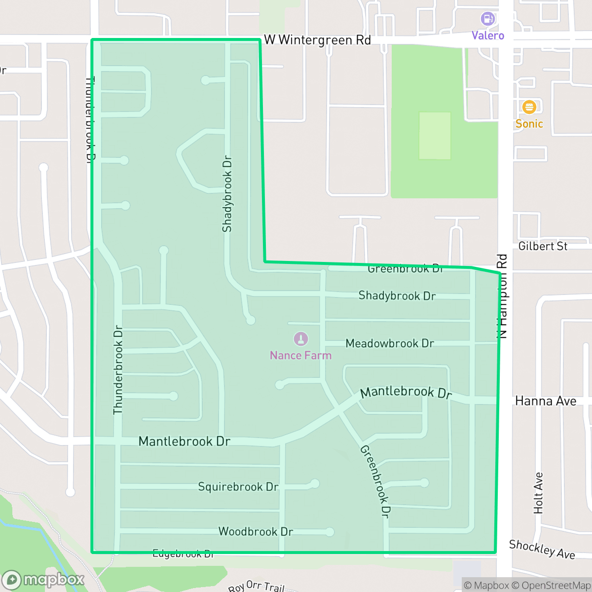 Map showing the location of Mantle Brook, DeSoto, TX