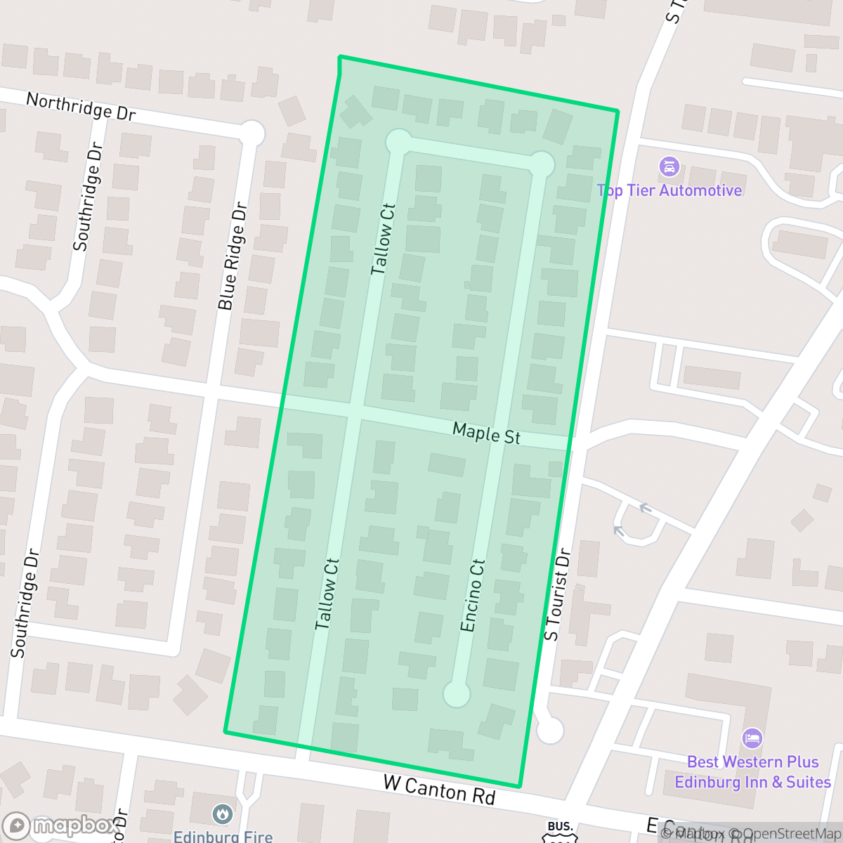 Map showing the location of Maple Ridge, Edinburg, TX