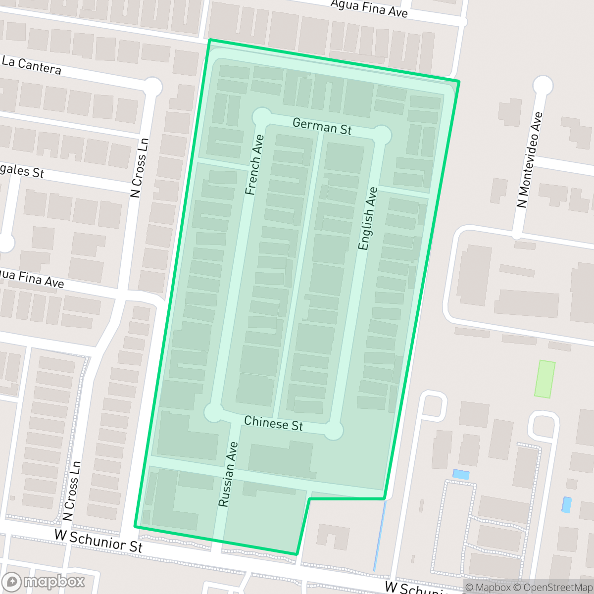 Map showing the location of Schunior Village, Edinburg, TX