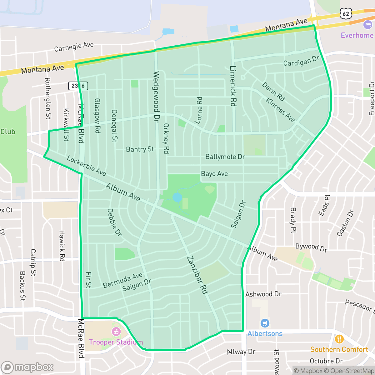 Map showing the location of Album Park, El Paso, TX