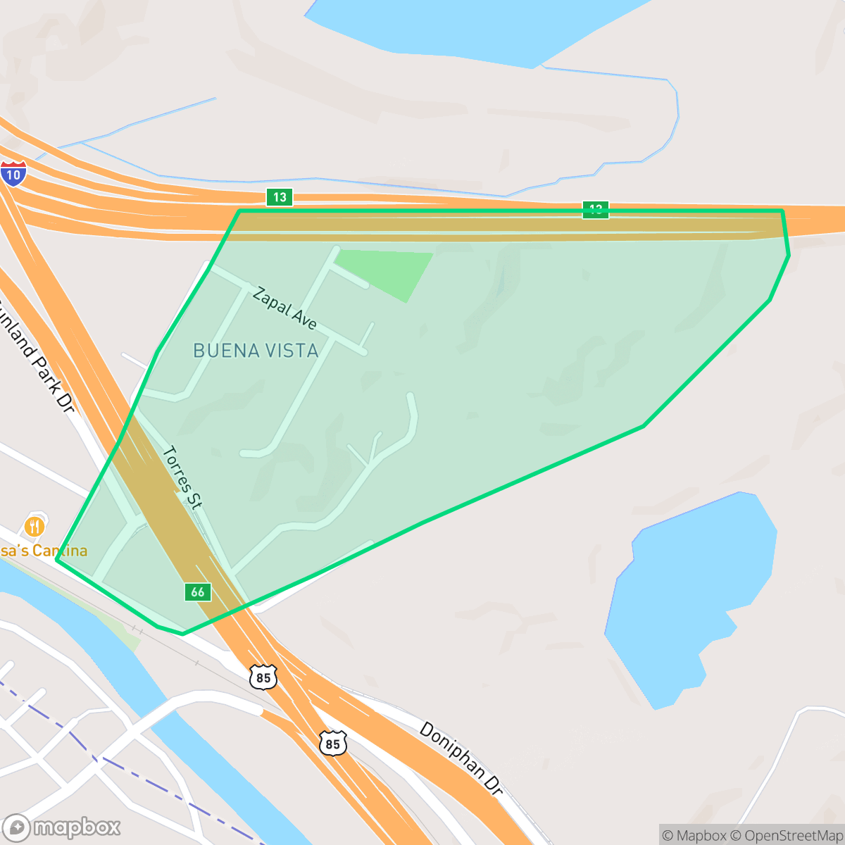 Map showing the location of Buena Vista, El Paso, TX