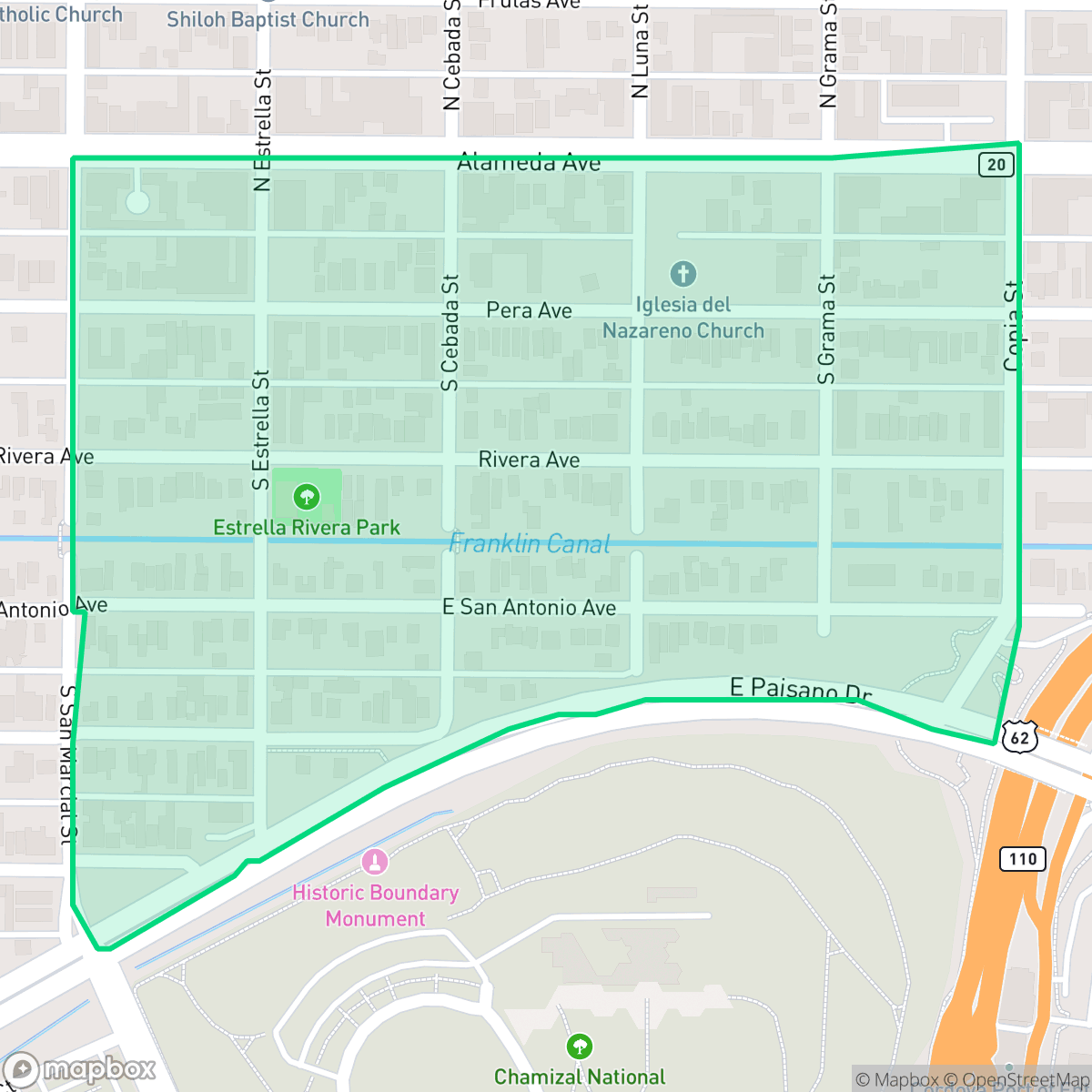 Map showing the location of Chamizal, El Paso, TX