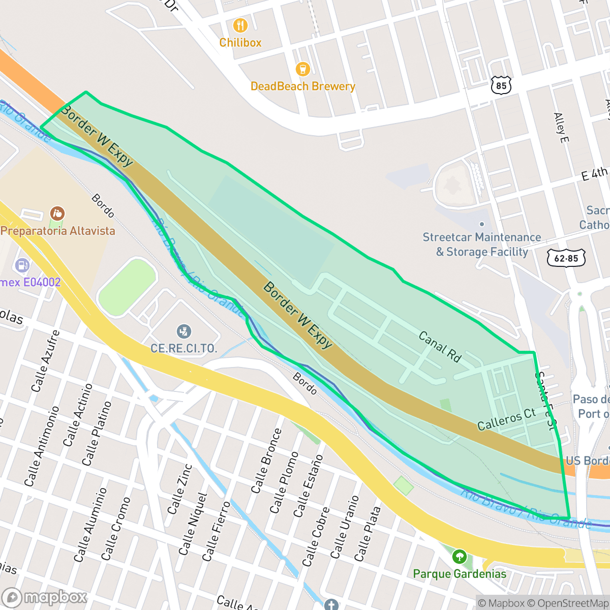 Map showing the location of Chihuahuita, El Paso, TX