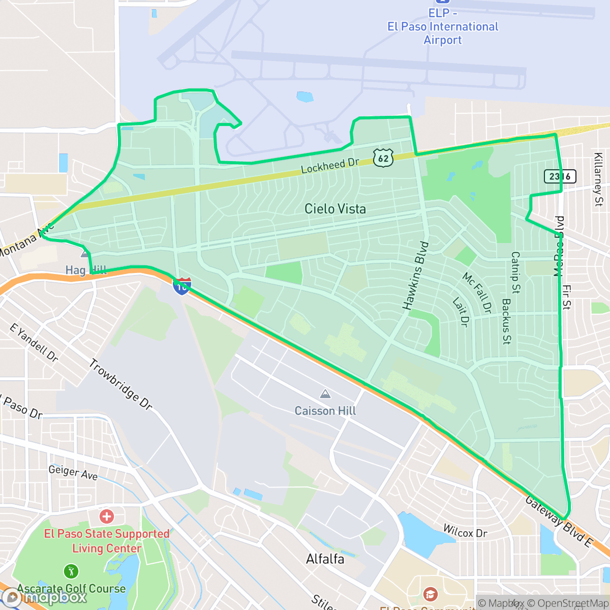 Map showing the location of Cielo Vista, El Paso, TX