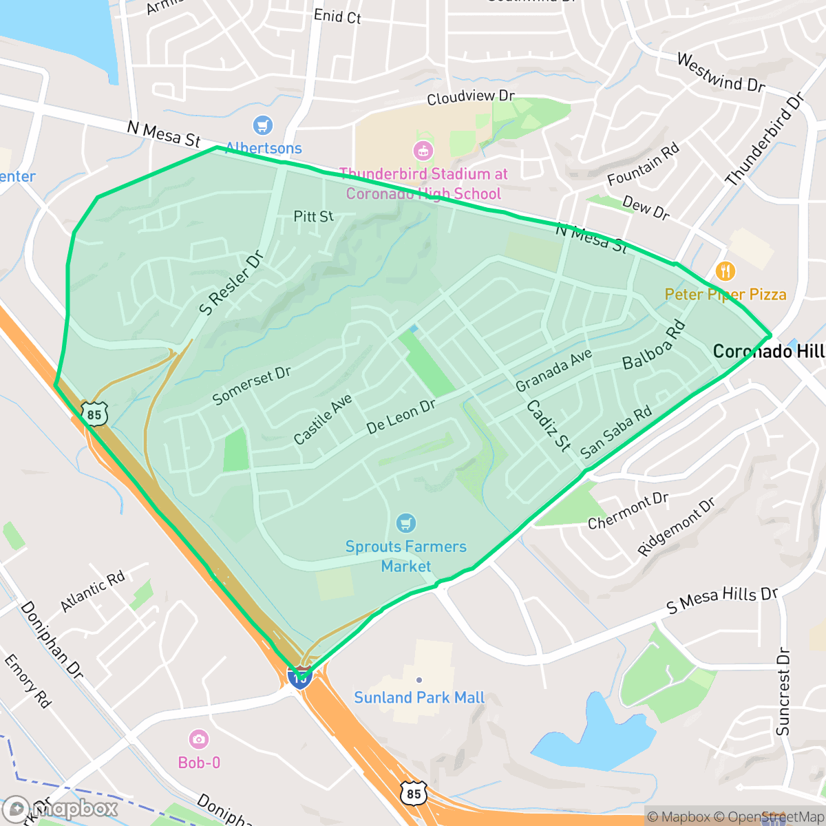 Map showing the location of Coronado, El Paso, TX