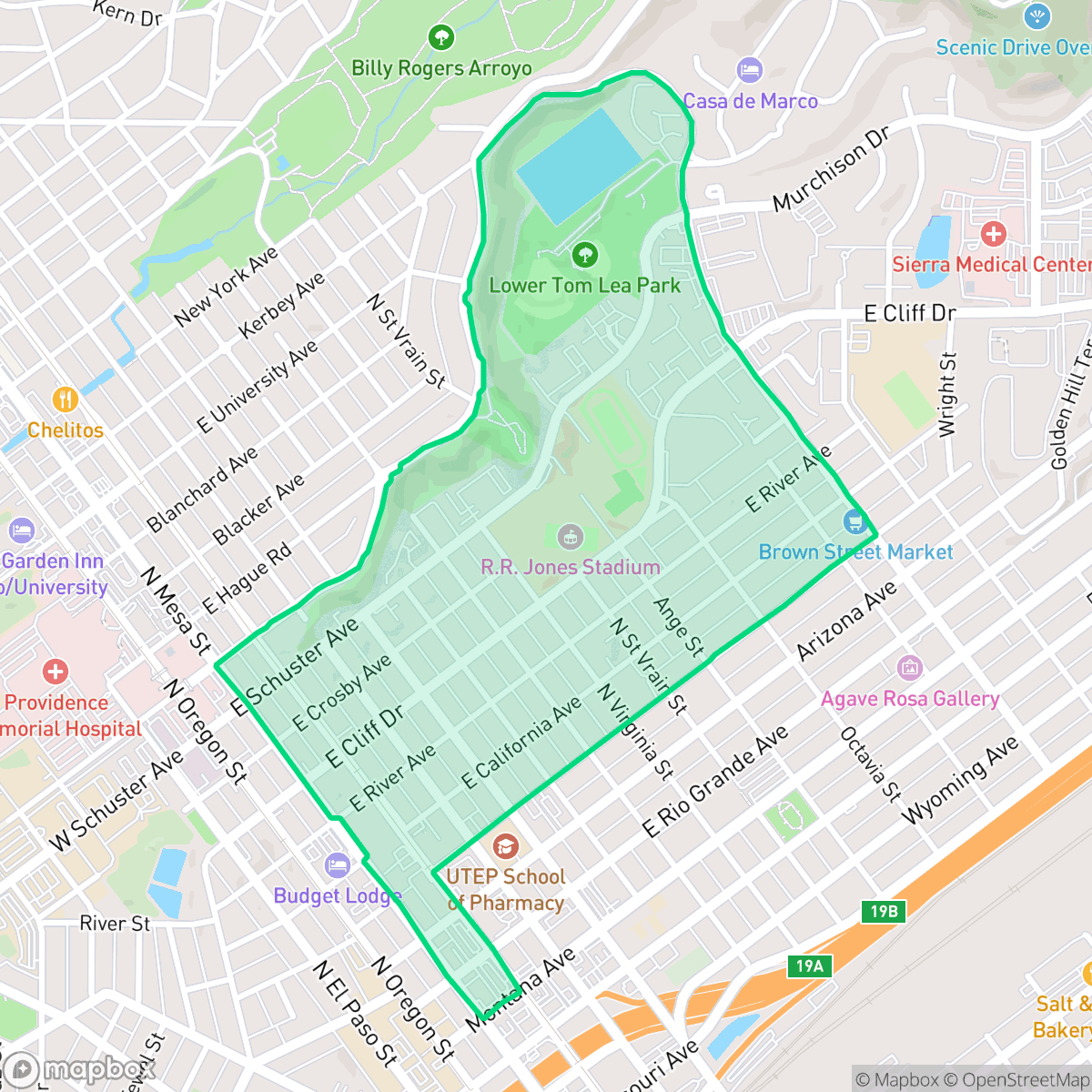 Map showing the location of El Paso High, El Paso, TX
