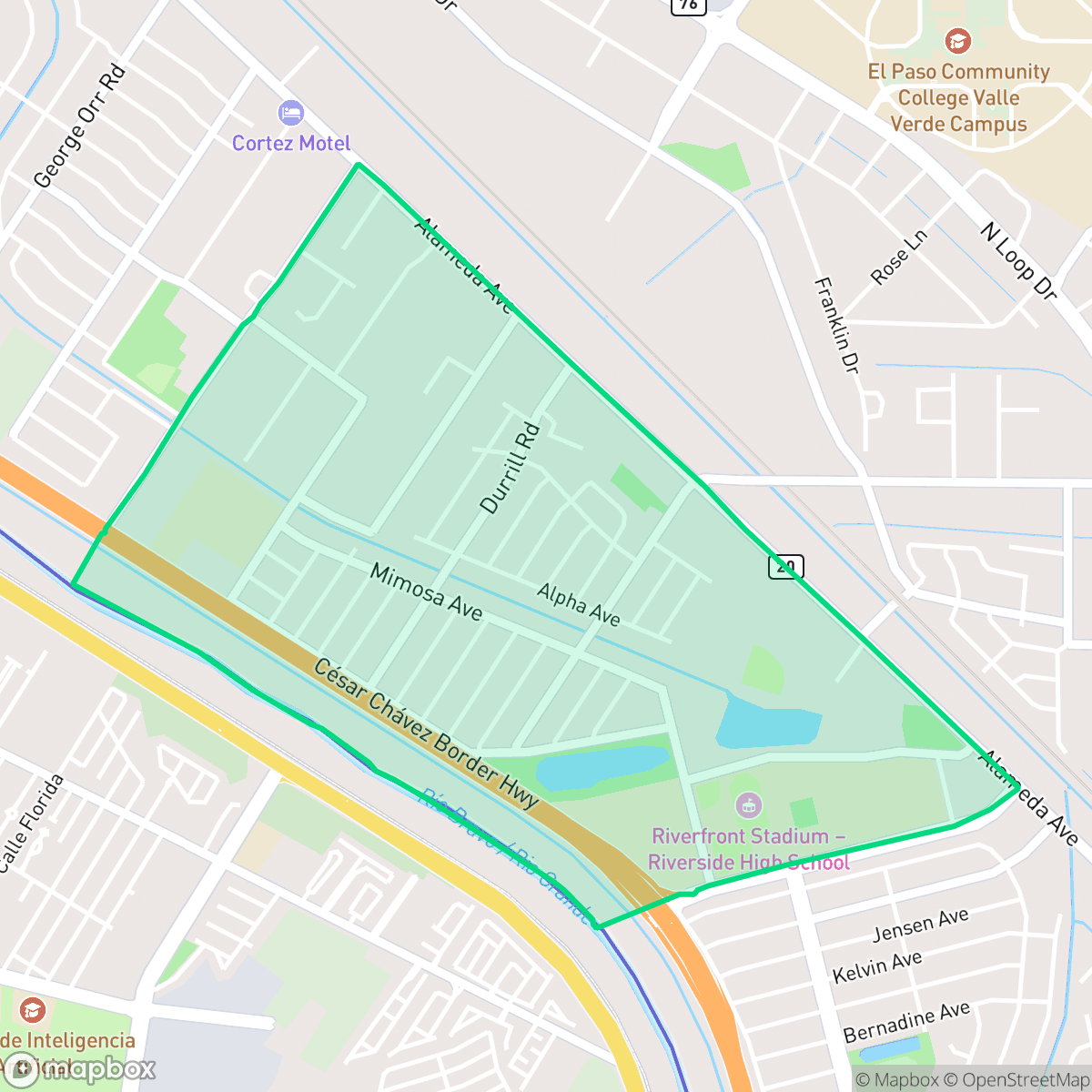 Map showing the location of El Paso Lower Valley, El Paso, TX