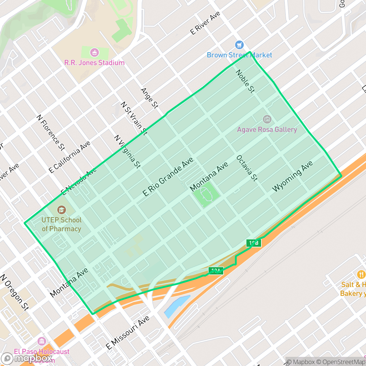 Map showing the location of Houston Park, El Paso, TX