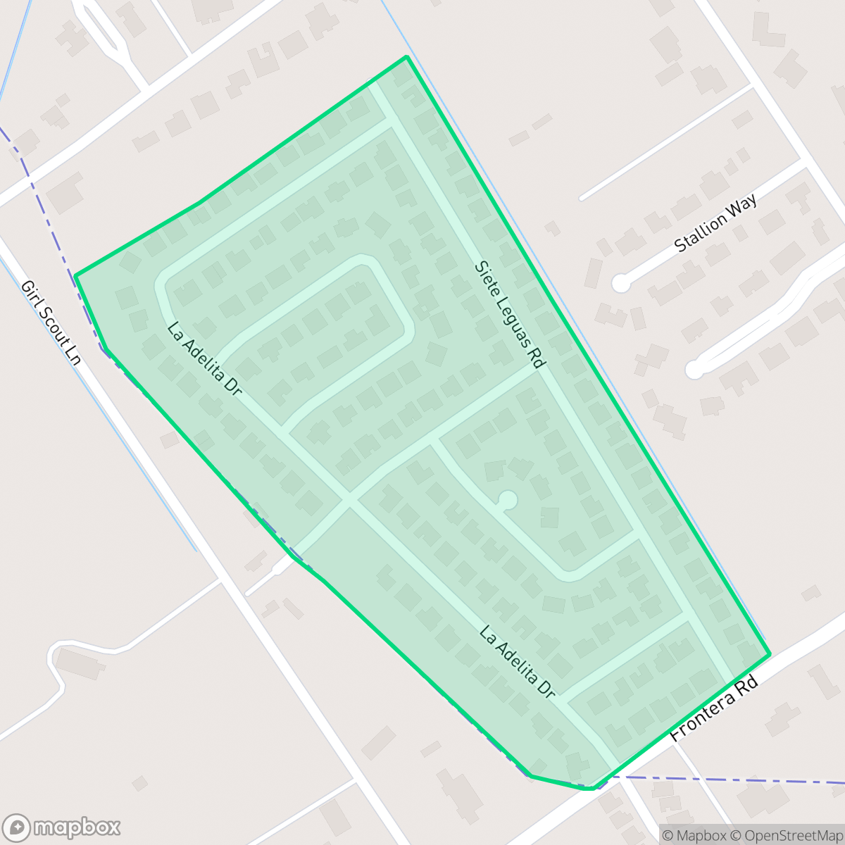 Map showing the location of La Colonia Escondida, El Paso, TX