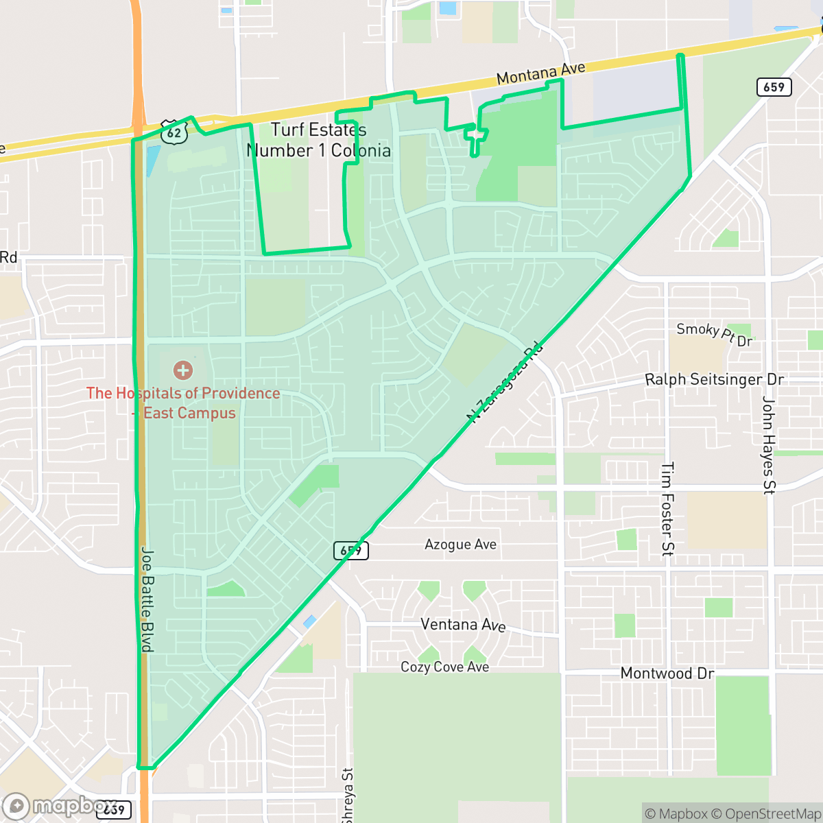 Map showing the location of Las Tierras, El Paso, TX