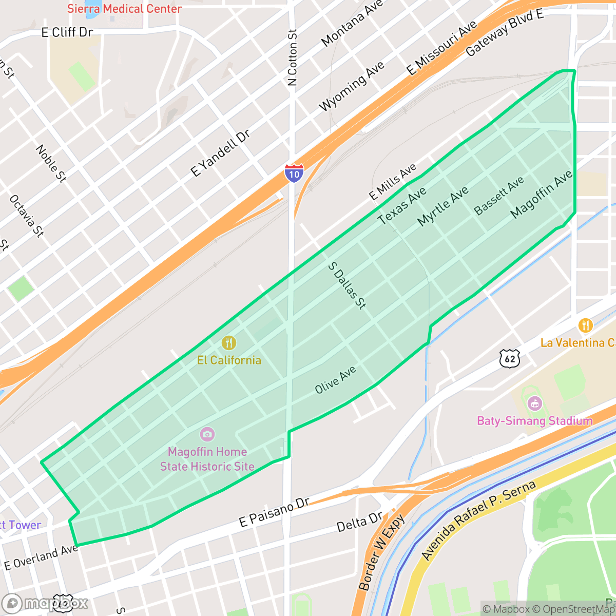 Map showing the location of Magoffin, El Paso, TX