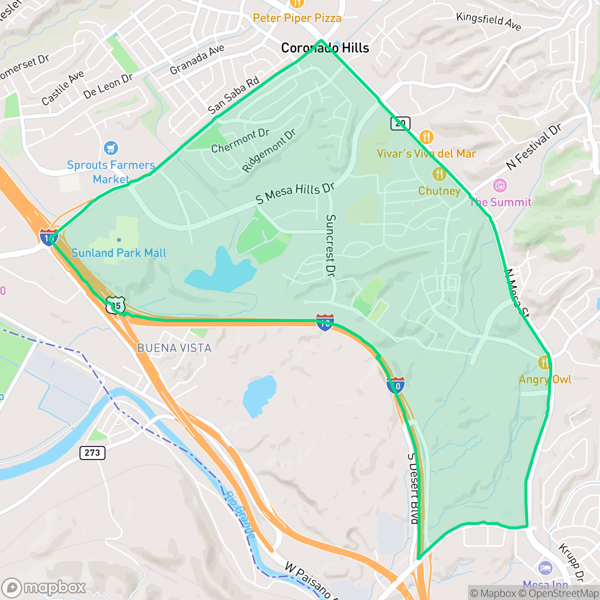 Map showing the location of Mesa Hills, El Paso, TX