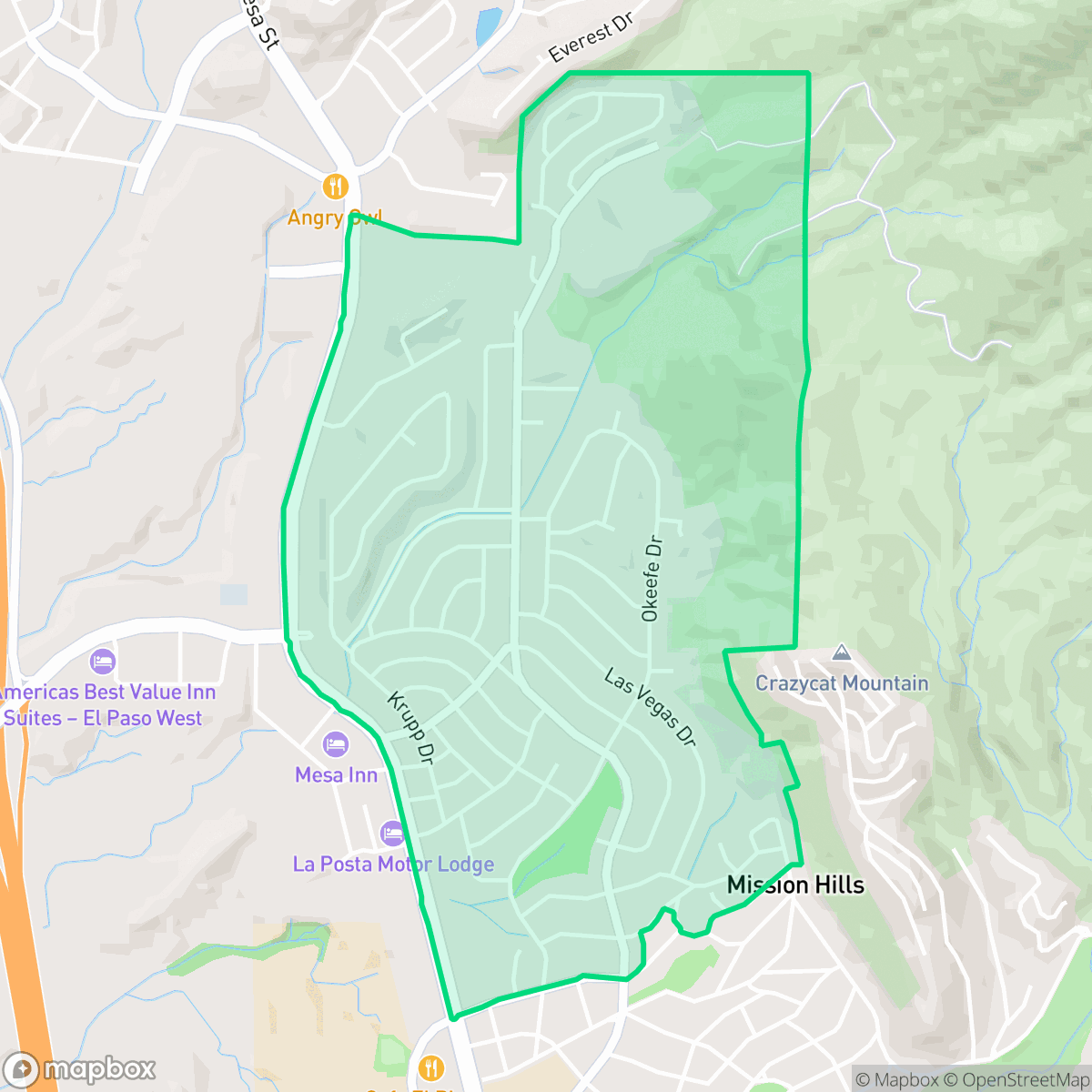 Map showing the location of Mission Hills, El Paso, TX