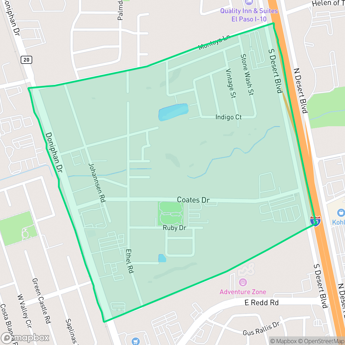 Map showing the location of Montoya Heights, El Paso, TX