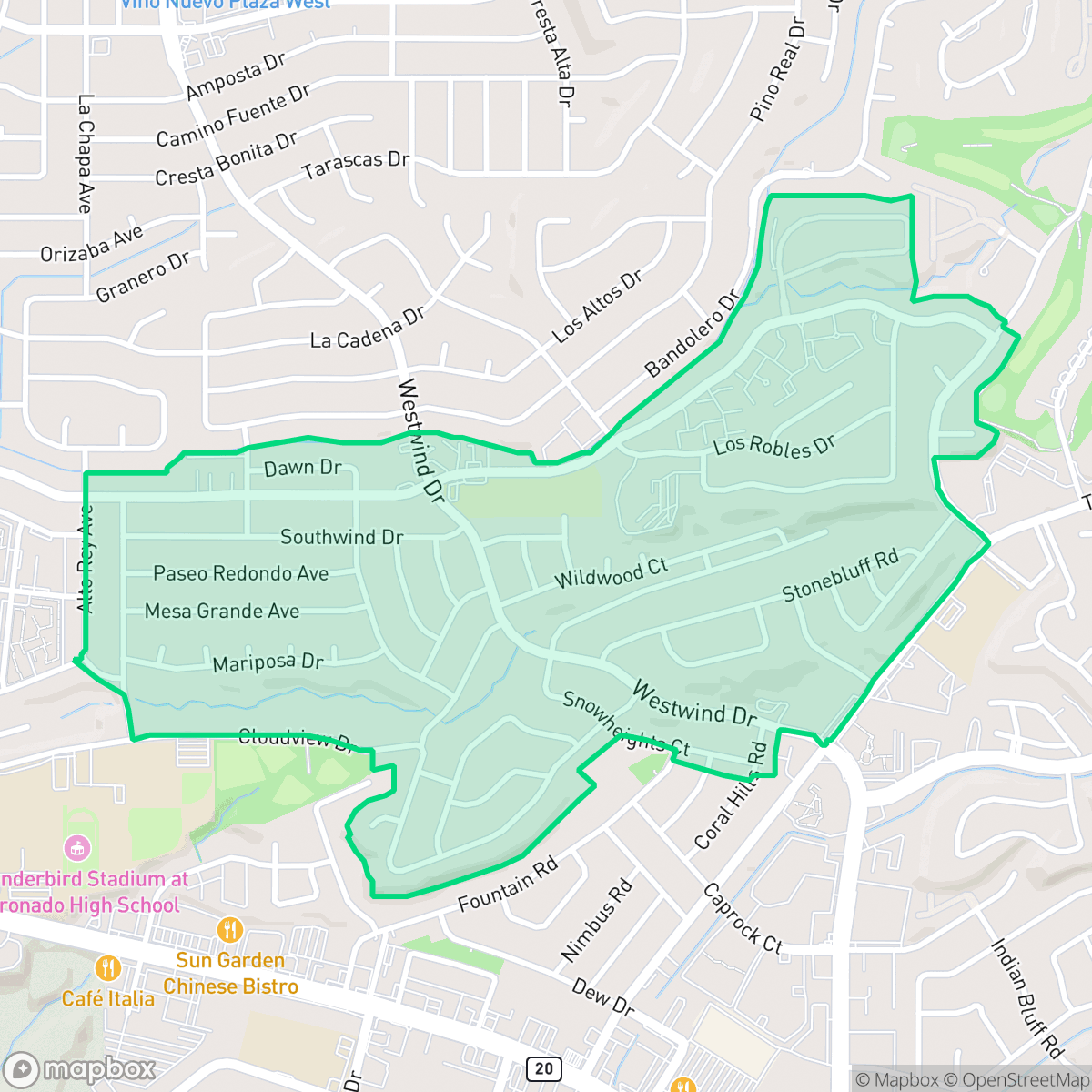 Map showing the location of Mountain Arroyos, El Paso, TX