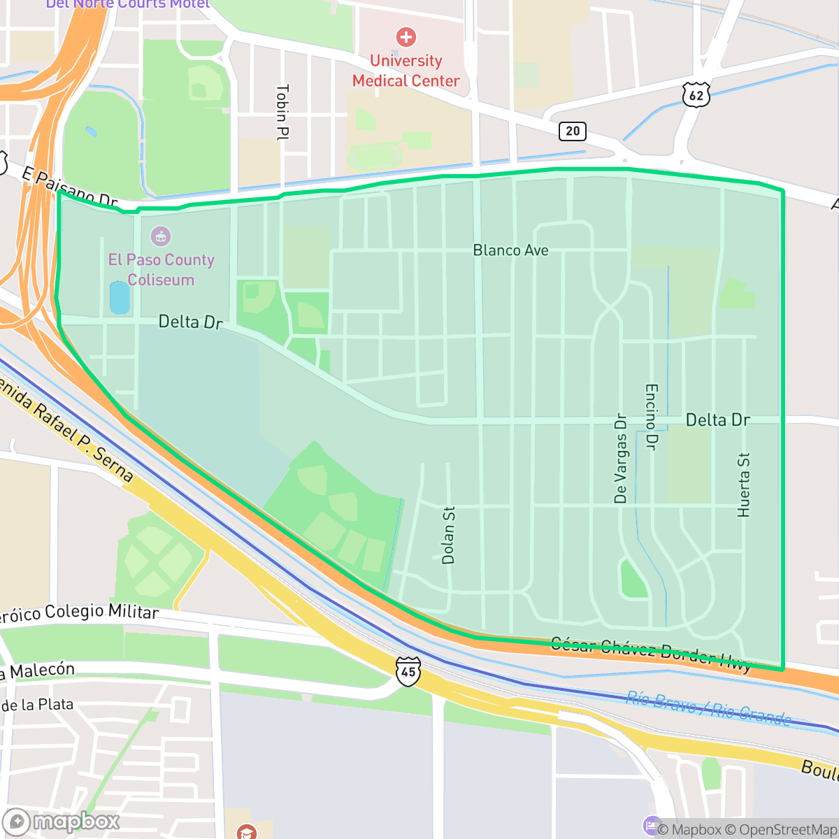 Map showing the location of Pasadena, El Paso, TX