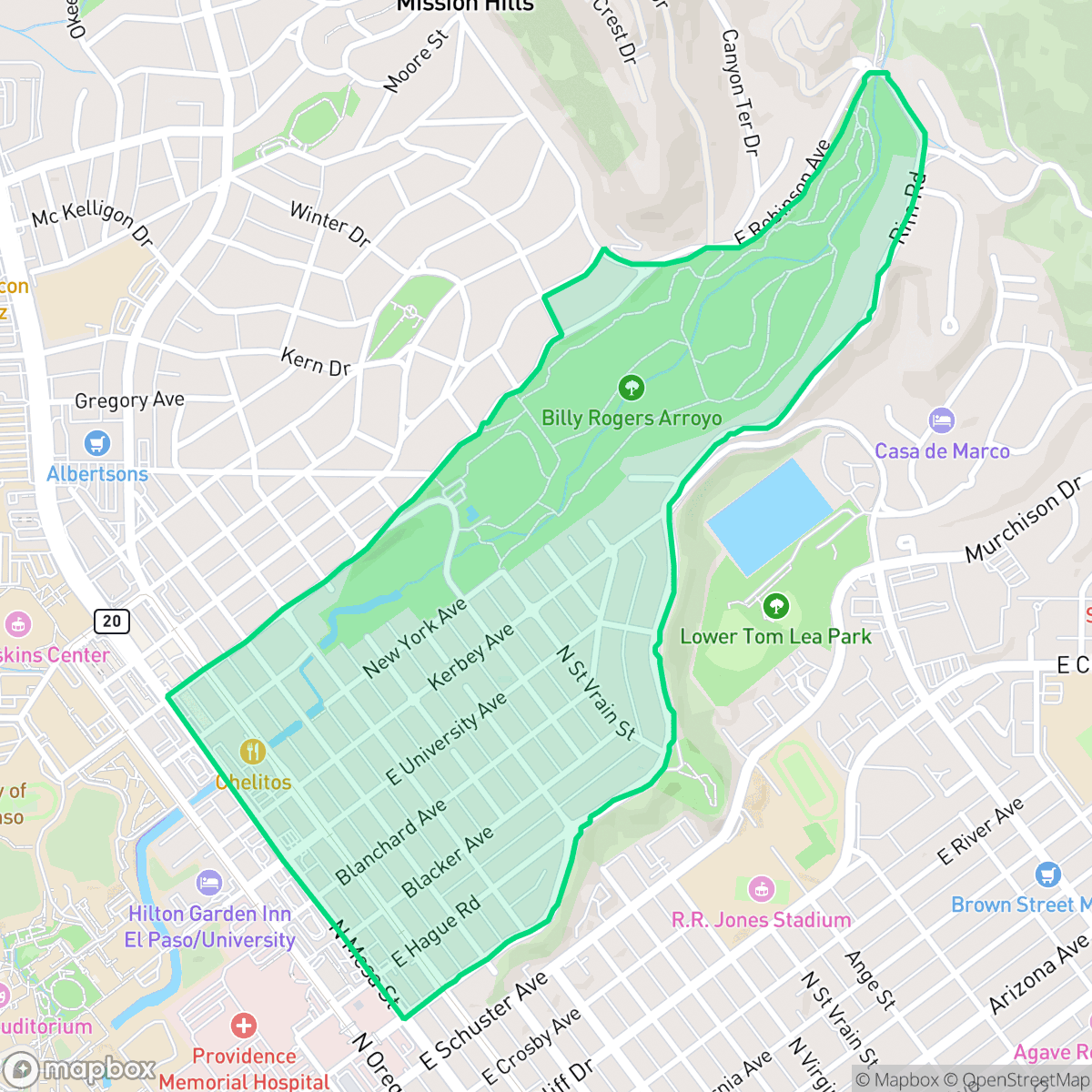 Map showing the location of Rim Area, El Paso, TX