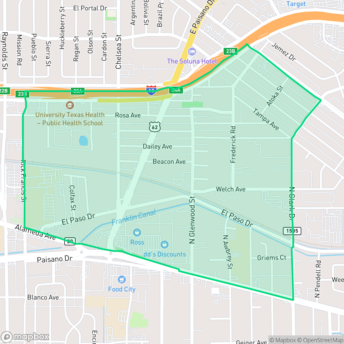 Map showing the location of San Juan, El Paso, TX