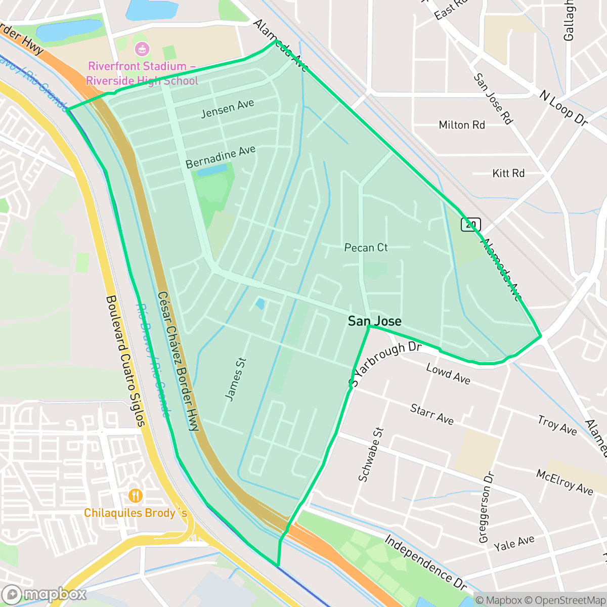 Map showing the location of Thomas Manor, El Paso, TX