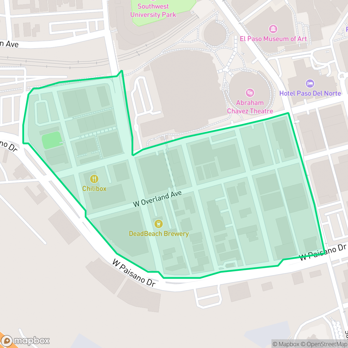 Map showing the location of Union Plaza, El Paso, TX