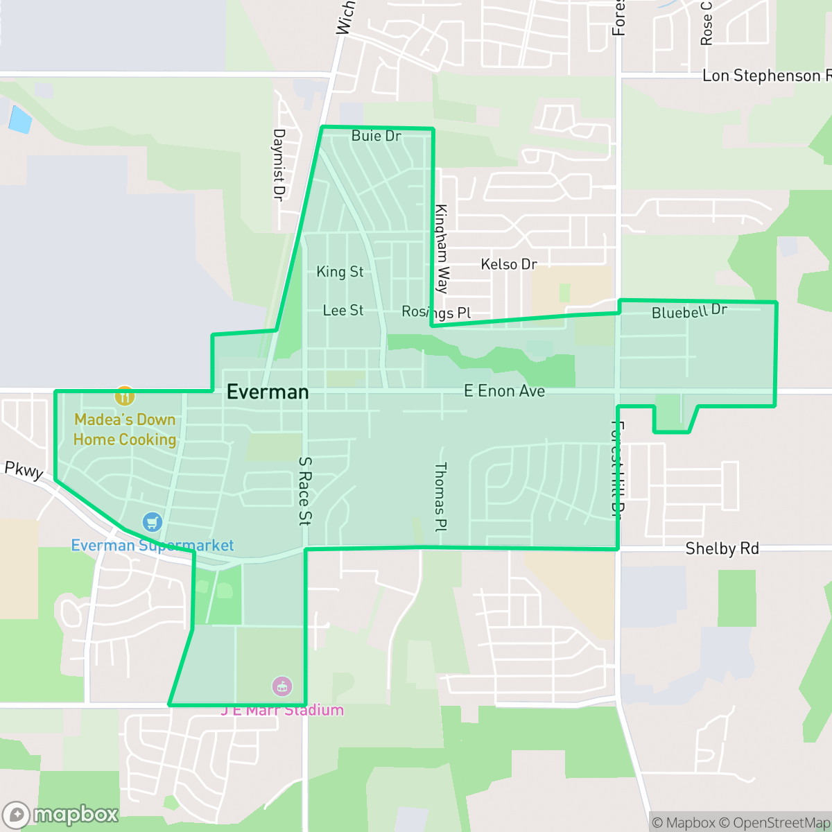 Map showing the location of Everman, TX — coverage area