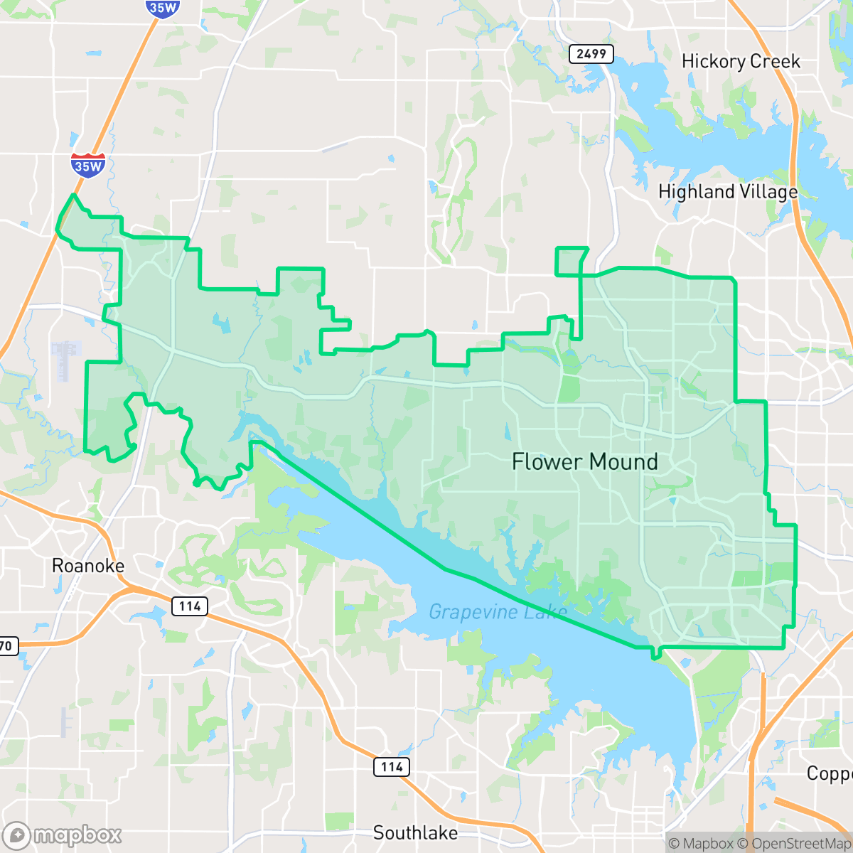 Map showing the location of Flower Mound, TX — coverage area