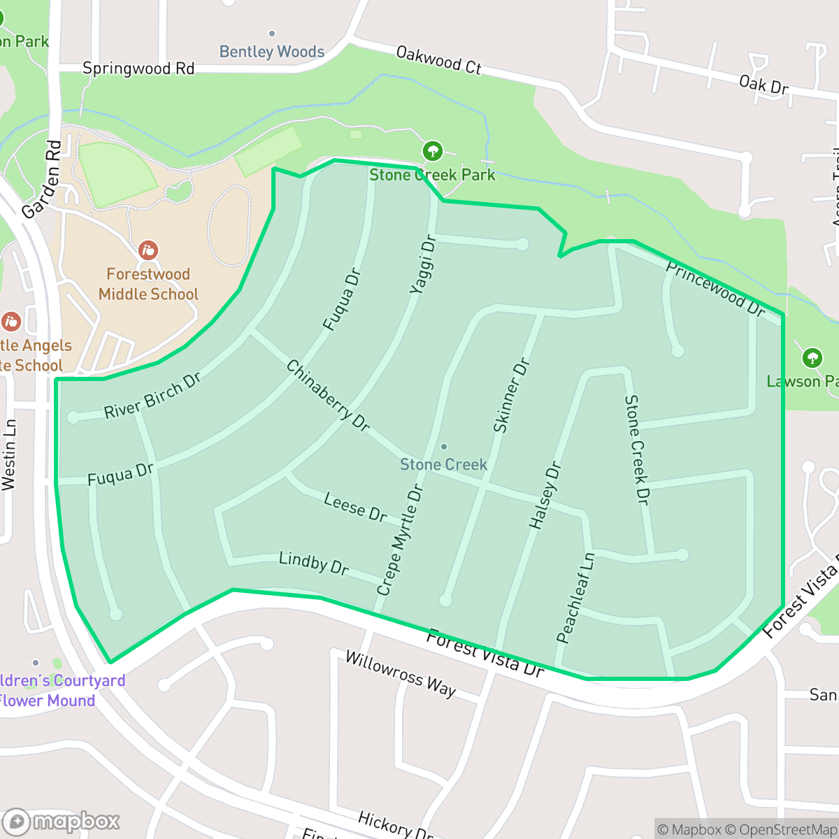 Map showing the location of Stone Creek, Flower Mound, TX