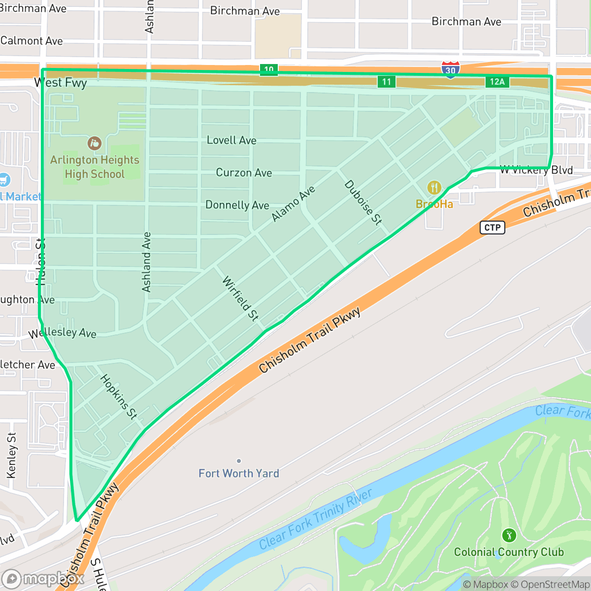 Map showing the location of Alamo Heights, Fort Worth, TX