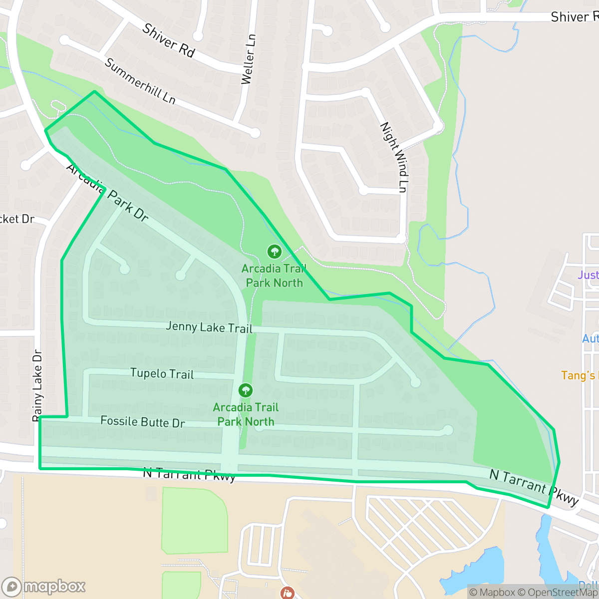 Map showing the location of Arcadia Park, Fort Worth, TX