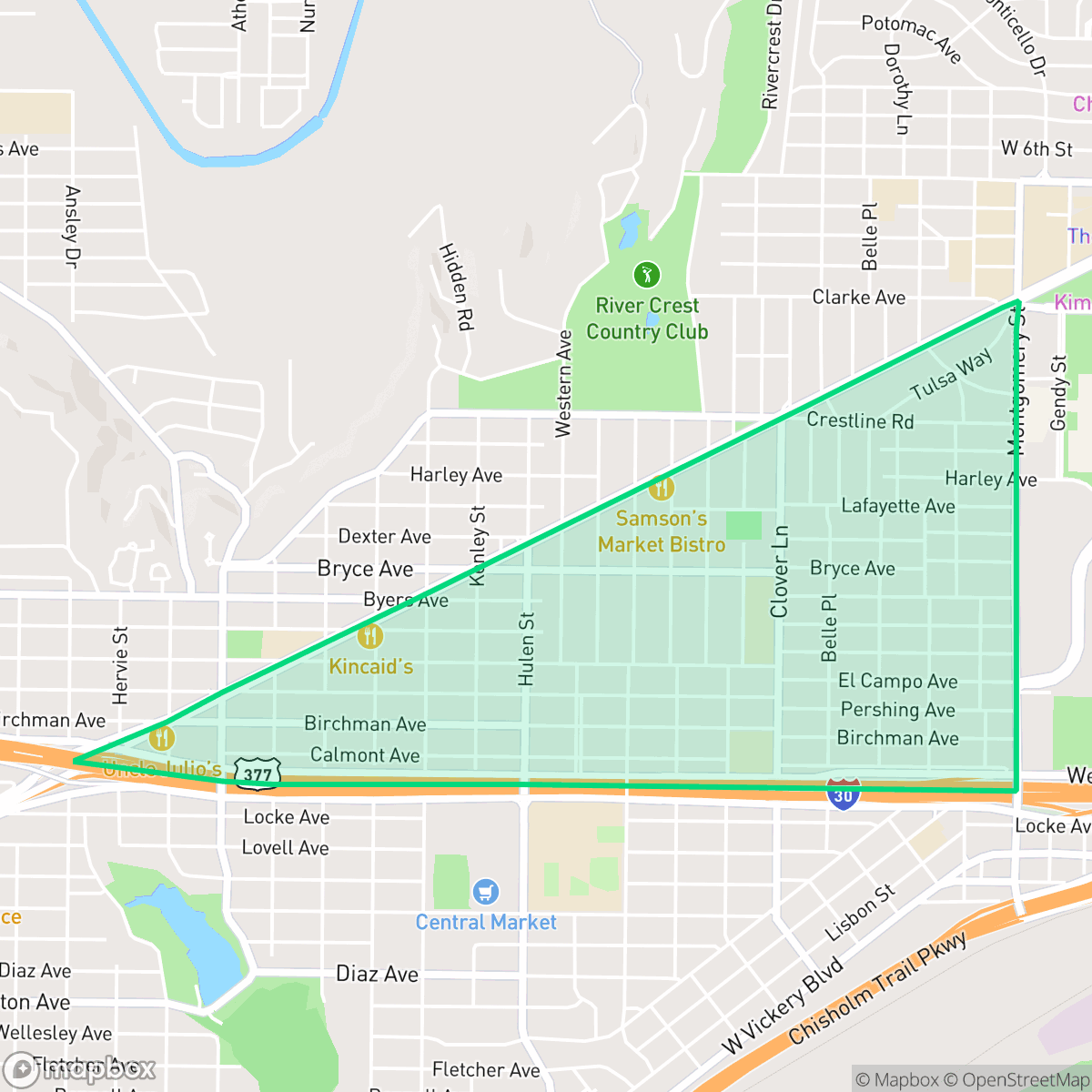 Map showing the location of Arlington Heights, Fort Worth, TX
