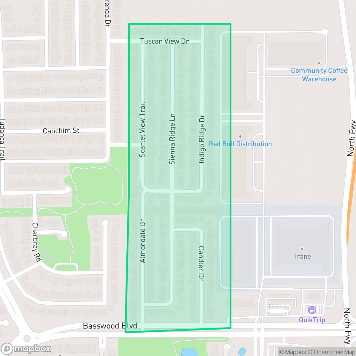 Map showing the location of Basswood Village, Fort Worth, TX