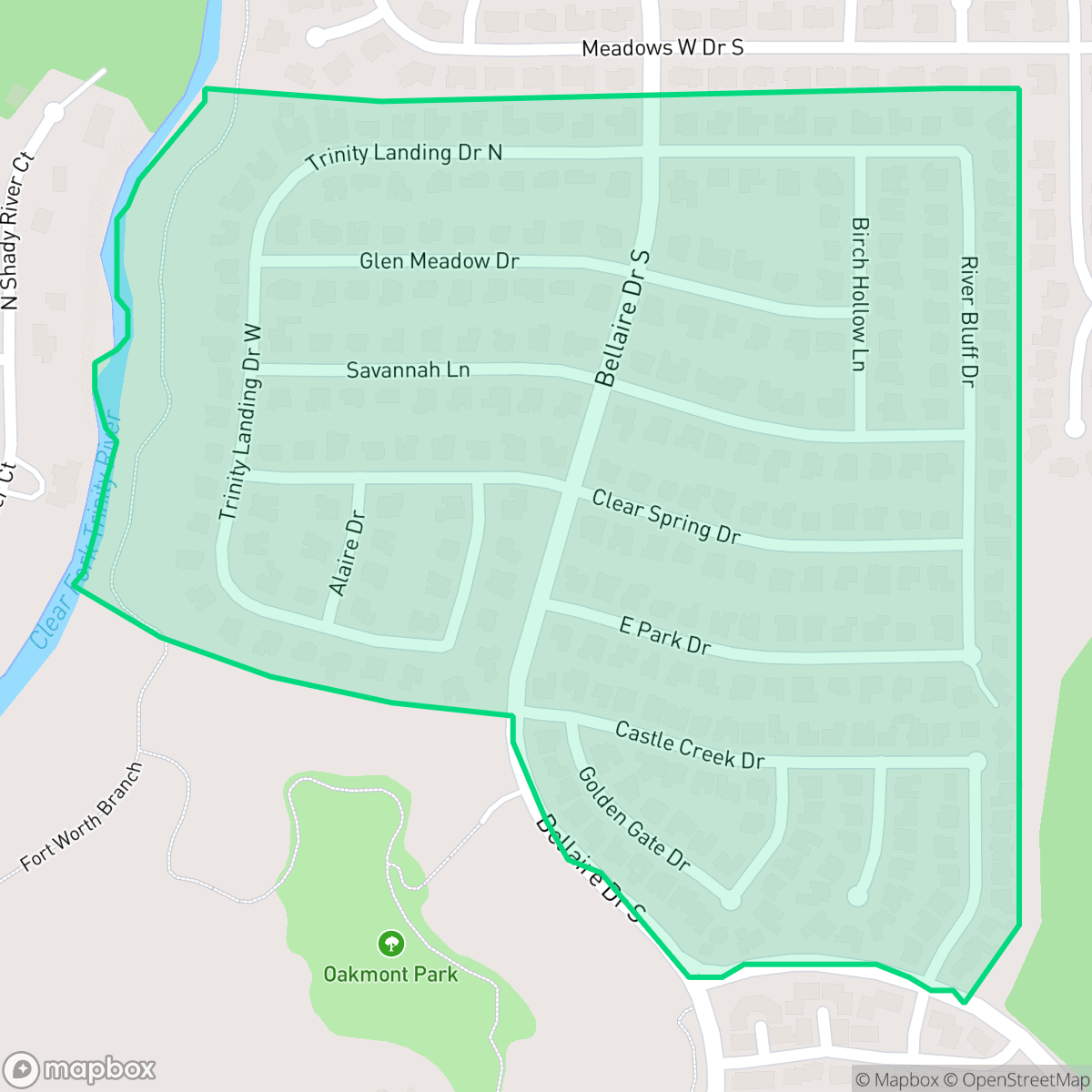 Map showing the location of Bellaire Park North, Fort Worth, TX