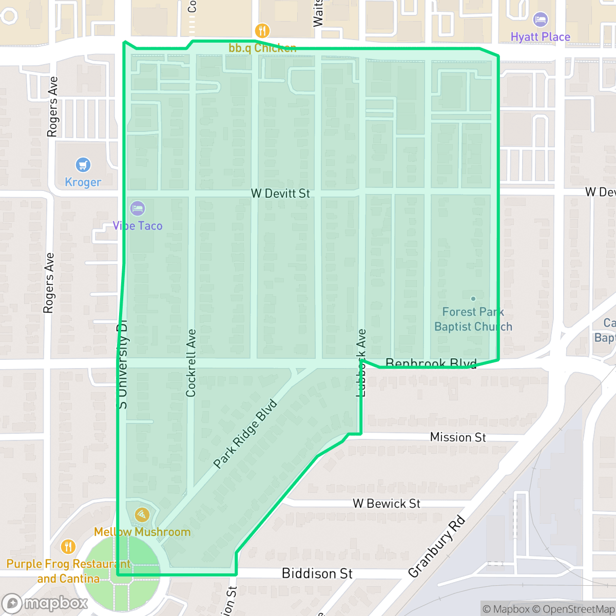 Map showing the location of Bluebonnet Place, Fort Worth, TX
