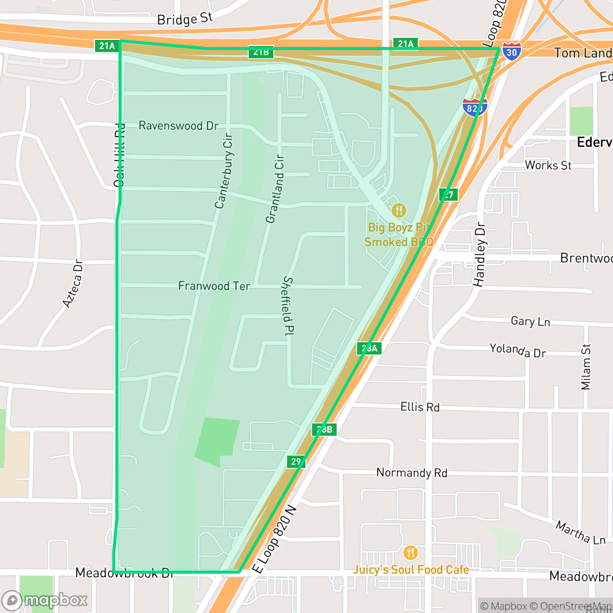 Map showing the location of Brentwood-Oak Hills, Fort Worth, TX